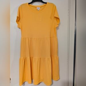 LuLaRoe Ariel Tiered Marigold Yellow Dress NWT Large Pockets Textured Crepe